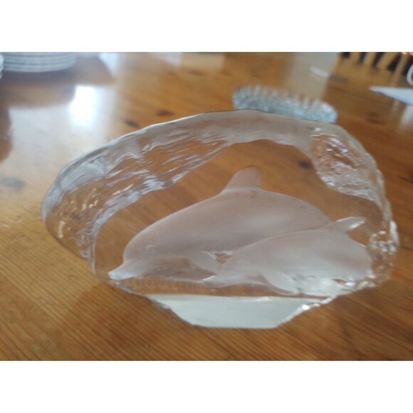 Kosta Boda Glass Paperweight Dolphins 8 1/2" long x 4" high - Picture 6 of 10
